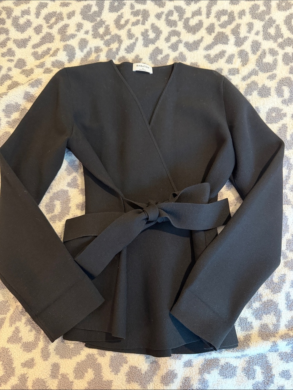 Aritzia Babaton Black V-Neck Wrap Sweater with Tie Belt